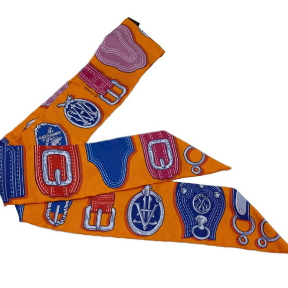 HERMES Twilly Belt Rope Orange Red Blue Scarf Muffler Silk Collar Accessory B... - Picture 1 of 5